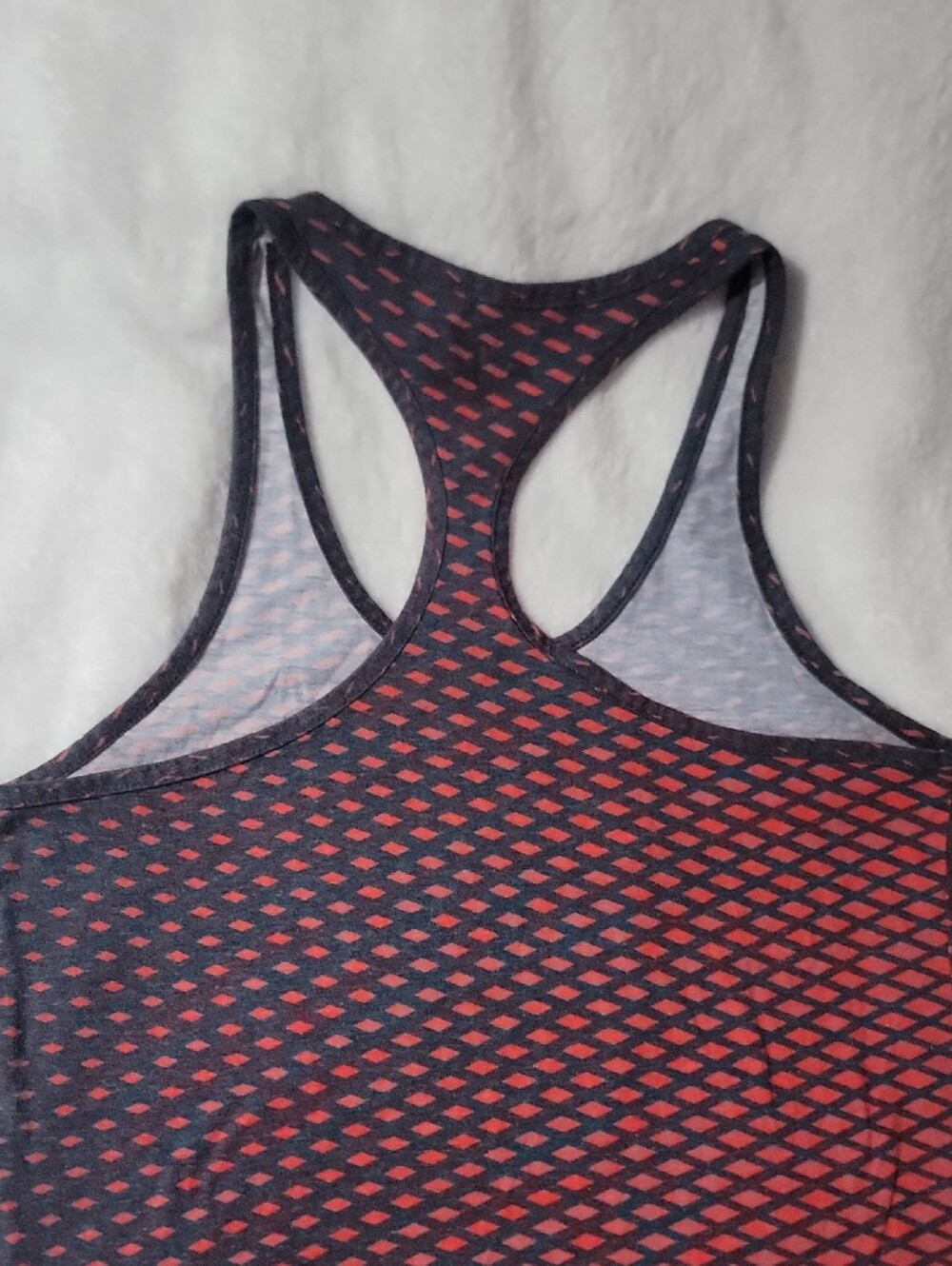 Women's Red Patterned Racerback Tank Top with Graphic 'B' - Picture 7 of 7
